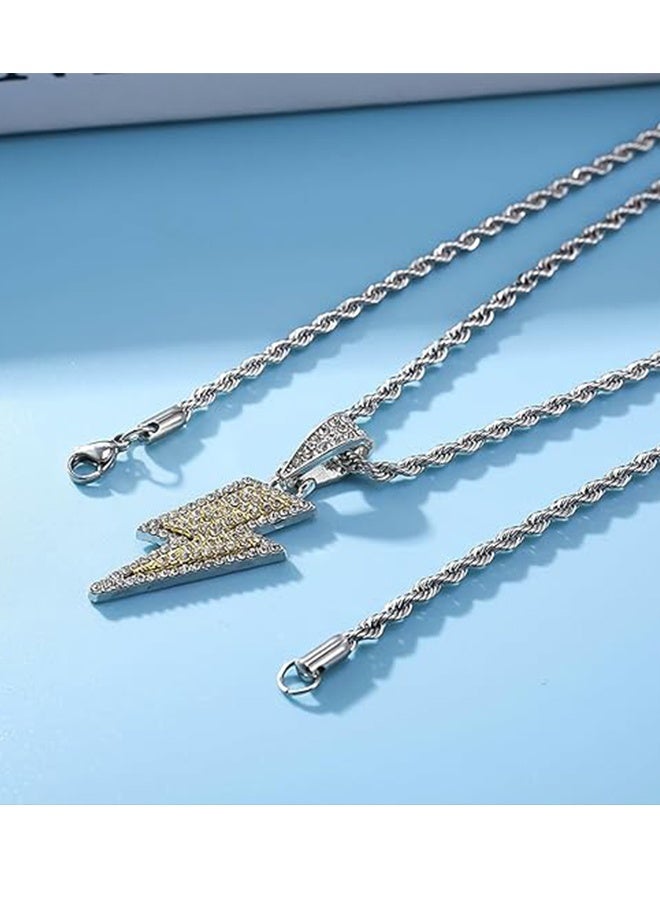 Happy D Lightning Necklace for Men and Women, Stainless Steel Lightning Pendant Necklace, Shiny Square Cubic Zirconia Lightning Pendant Necklace, Hip-Hop Rock Punk Jewelry - Image 5